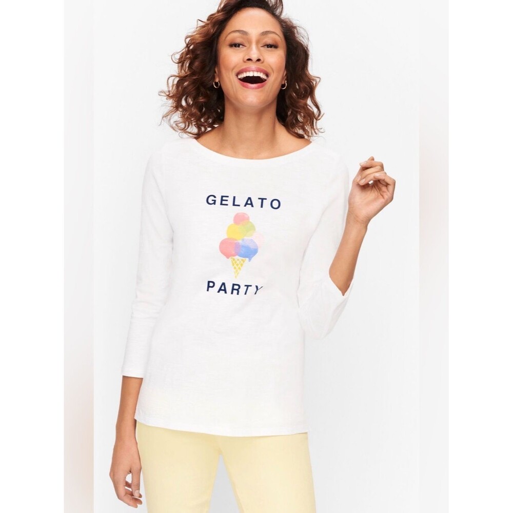 Talbots Cotton “Gelato Party” 3/4 Sleeve Tee White Size 1XP